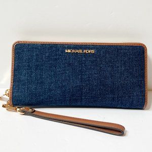 Michael Kors Jet Set Travel Continental Large Wallet Denim Indigo